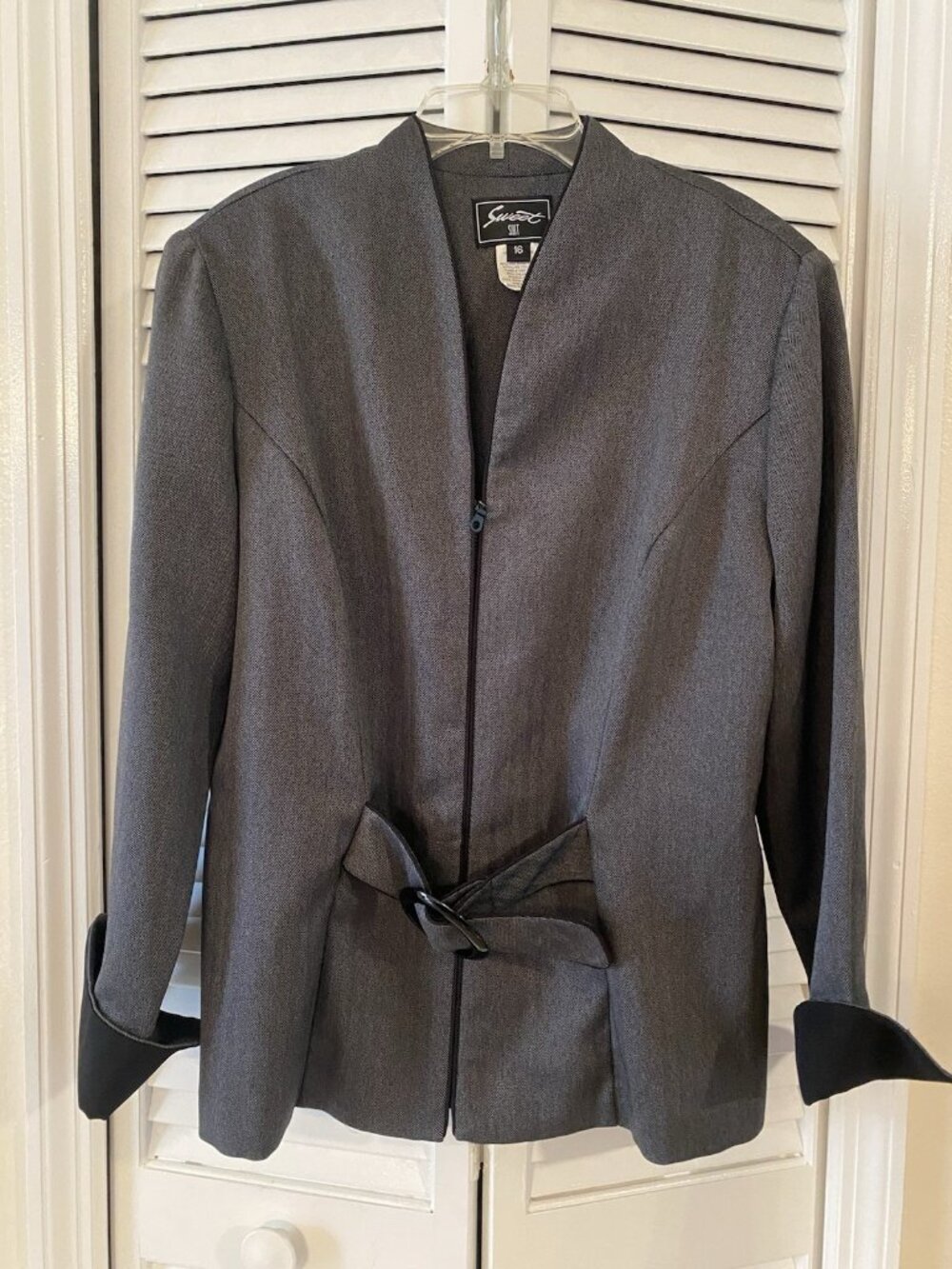 Sweet Suit Women's Gray Black Jacket Blazer Zipper Career Office Size 16